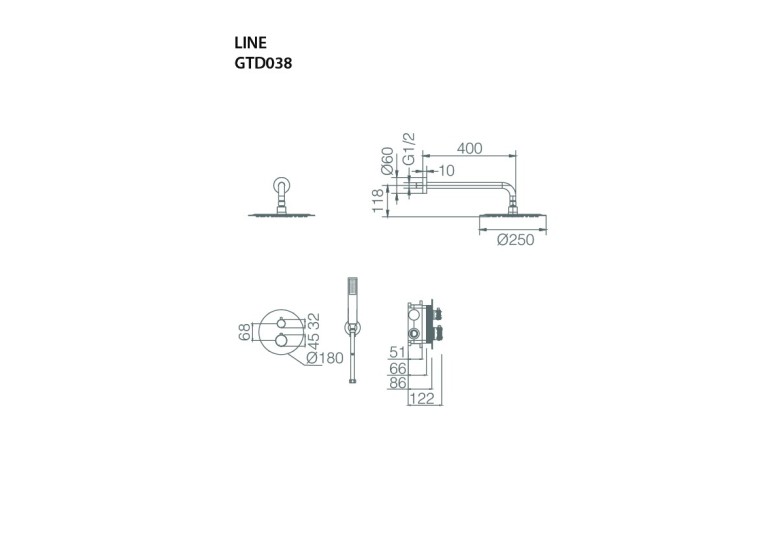 Ensemble de douche thermostatique encastré Line