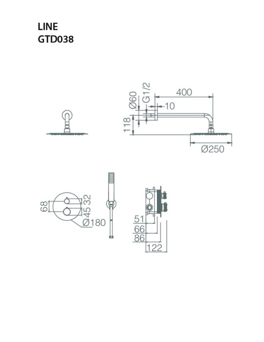 Ensemble de douche thermostatique encastré Top