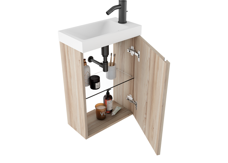 Meuble PORTOS 40 cm + VASQUE + Miroir -  Poignées noires