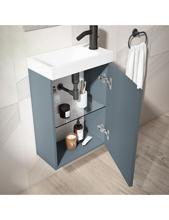 Meuble PORTOS 40 cm + VASQUE + Miroir -  Poignées noires