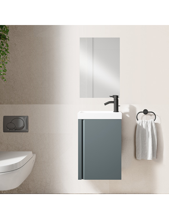 Meuble PORTOS 40 cm + VASQUE + Miroir -  Poignées noires