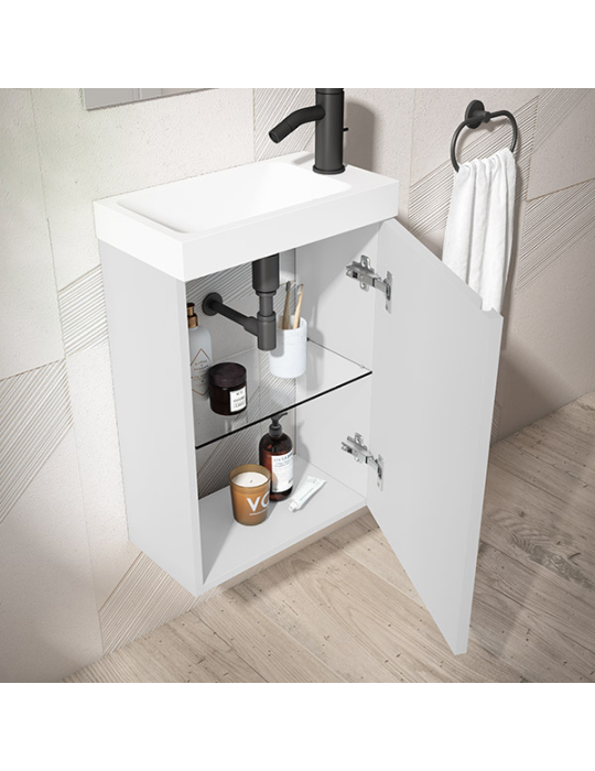 Meuble PORTOS 40 cm + VASQUE + Miroir -  Poignées noires