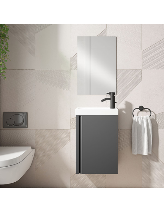 Meuble PORTOS 40 cm + VASQUE + Miroir -  Poignées noires