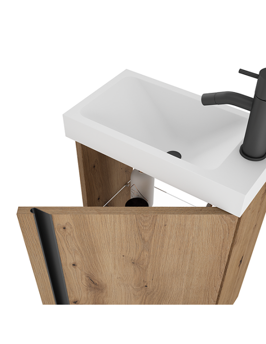 Meuble PORTOS 40 cm + VASQUE + Miroir -  Poignées noires