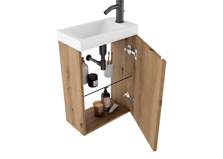 Meuble PORTOS 40 cm + VASQUE + Miroir -  Poignées noires