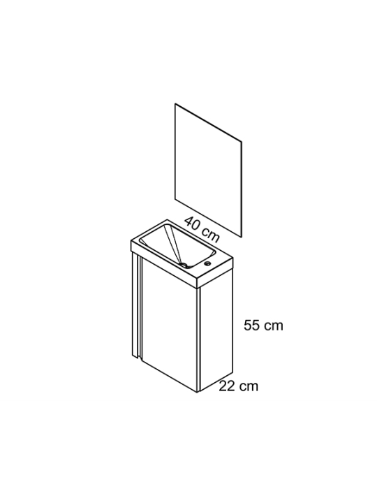Meuble PORTOS 40 cm + VASQUE + Miroir -  Poignées noires