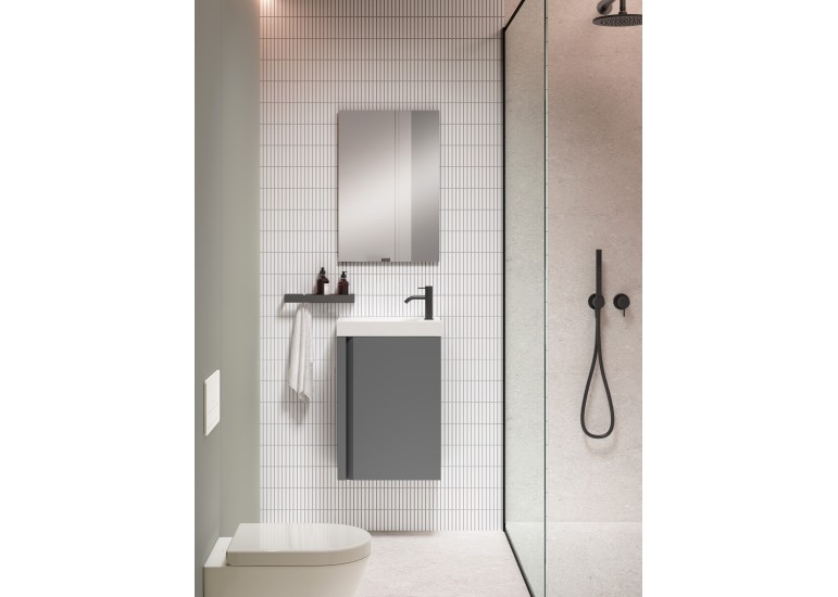 Meuble PORTOS 40 cm + VASQUE + Miroir -  Poignées noires