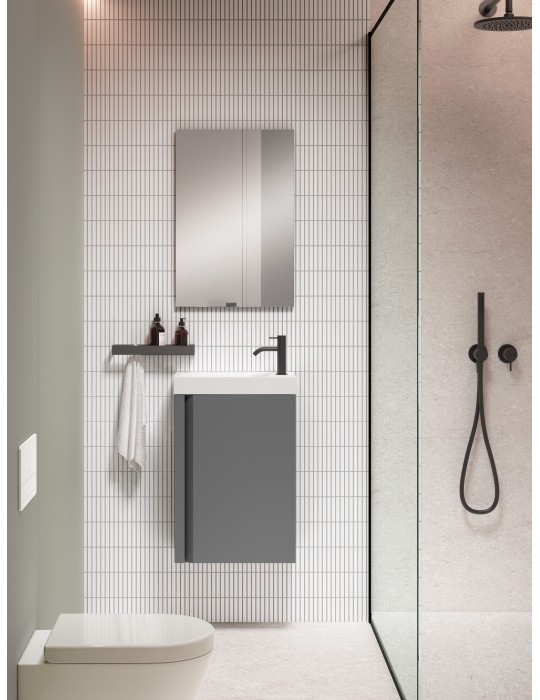 Meuble PORTOS 40 cm + VASQUE + Miroir -  Poignées noires