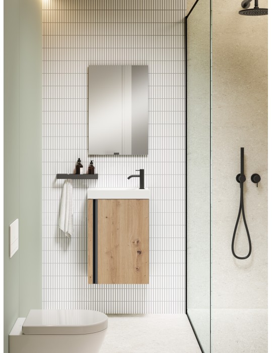 Meuble PORTOS 40 cm + VASQUE + Miroir -  Poignées noires