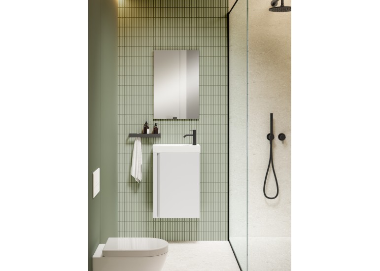 Meuble PORTOS 40 cm + VASQUE + Miroir -  Poignées noires