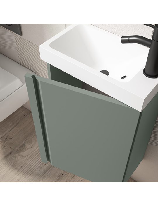 Meuble PORTOS 40 cm + VASQUE + Miroir -  Poignées noires