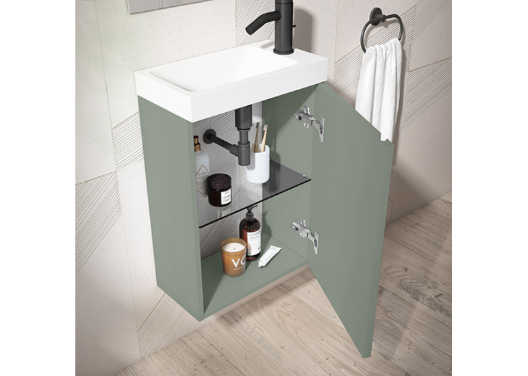 Meuble PORTOS 40 cm + VASQUE + Miroir -  Poignées noires