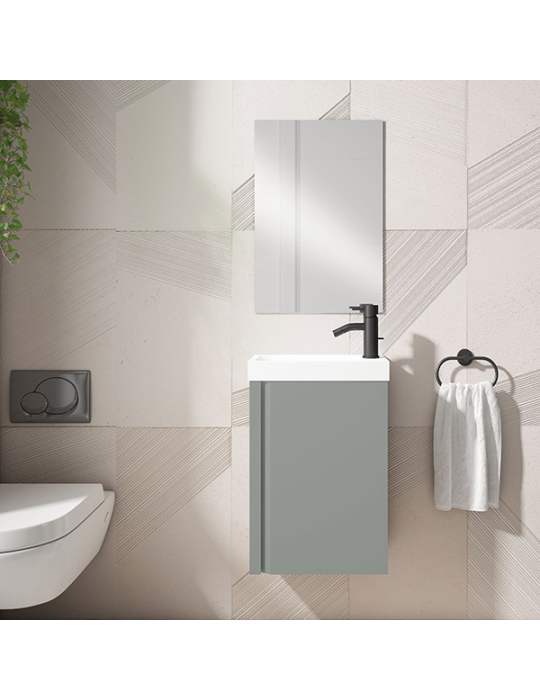 Meuble PORTOS 40 cm + VASQUE + Miroir -  Poignées noires