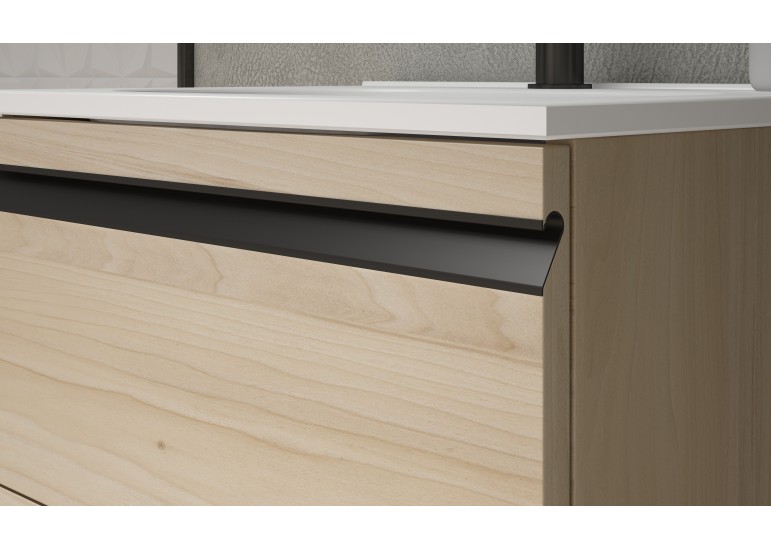 Meuble PORTOS 2 tiroirs + VASQUE - Poignées noires