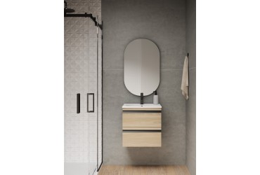 Meuble PORTOS 2 tiroirs + VASQUE - Poignées noires