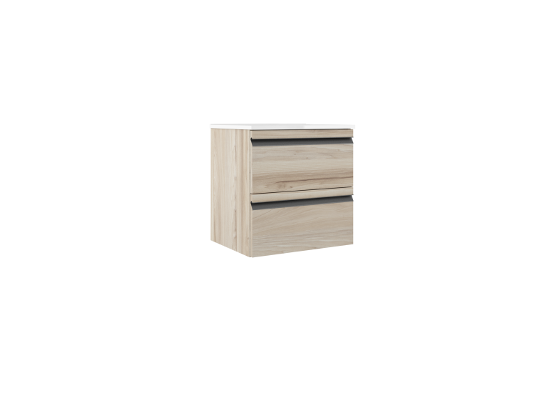 Meuble PORTOS 2 tiroirs + VASQUE - Poignées noires