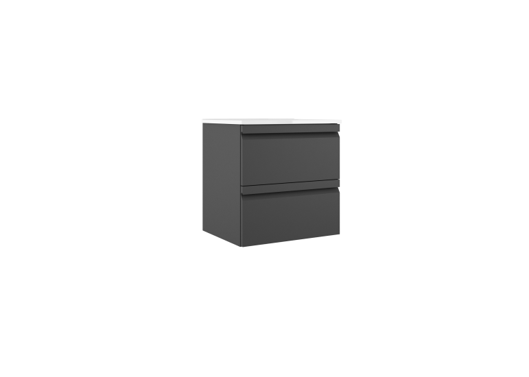 Meuble PORTOS 2 tiroirs + VASQUE - Poignées noires